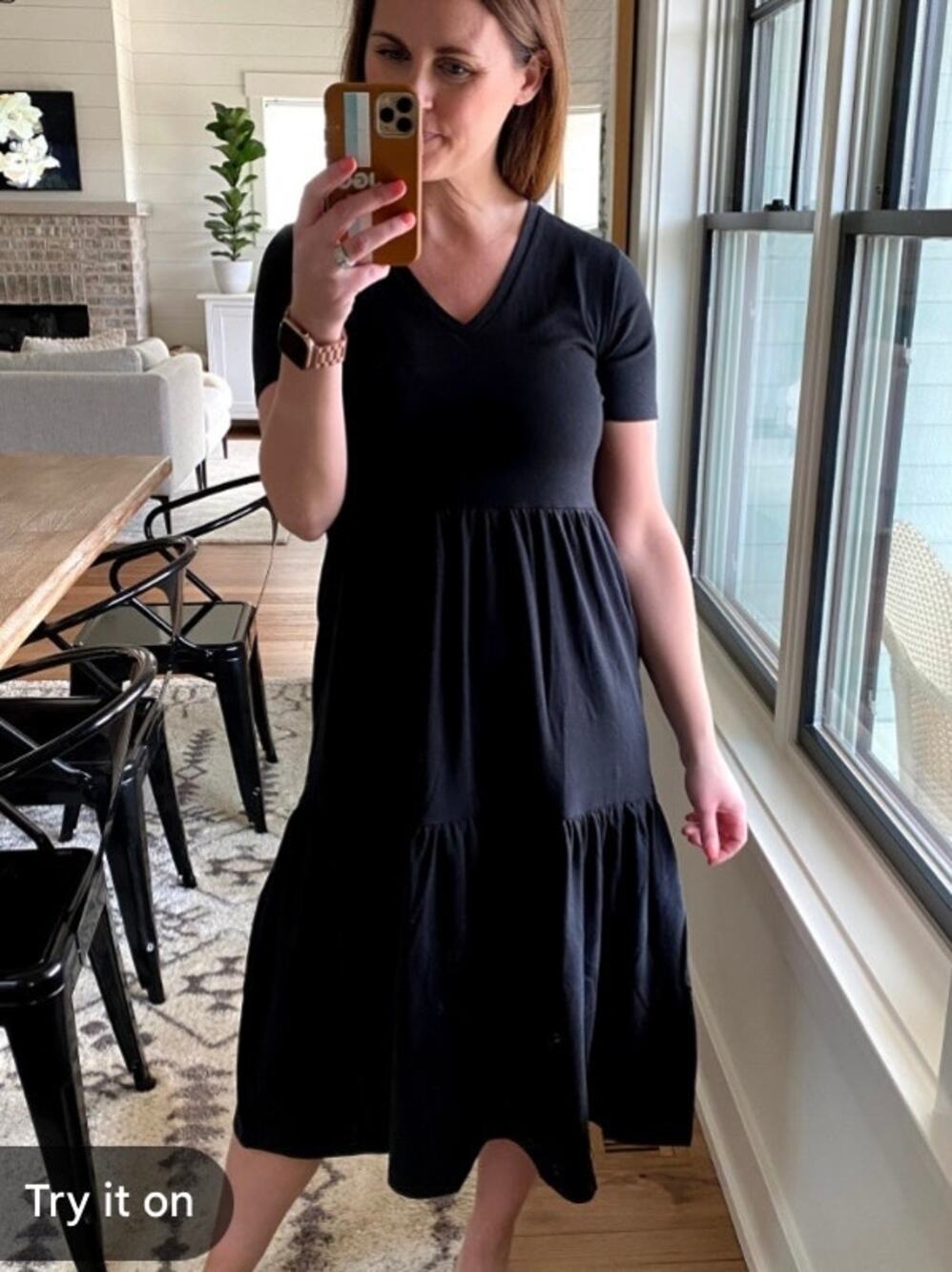 J.Crew Black Cotton Tiered Midi Dress Sz.L